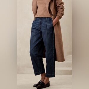Banana Republic Jeans Womens 30 10 Mid Rise Straight Pleated Dark Blue NEW $120